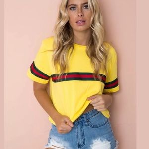 ⚡️Yellow Striped Cropped Tee Shirt